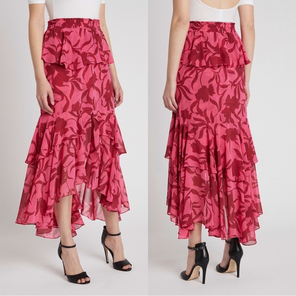 MISA Los Angeles Kalani Skirt Graphic Floral Pink Red Midi Skirt Small - Picture 1 of 8